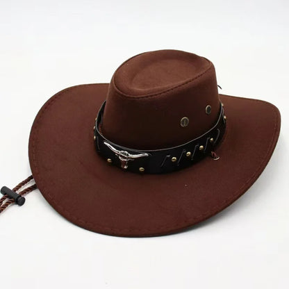 Artificial Suede Western Cowboy Hat - Vintage Big-Edge Gentleman and Cowgirl Jazz Hat for Holidays, Party, and Cosplay