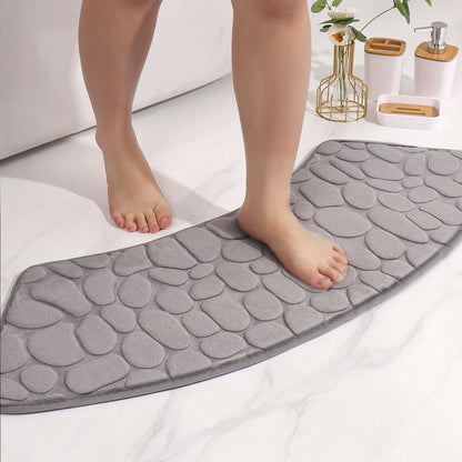 Curved Bathroom Mat - Non-Slip Pebble Embossed Bath Mat | Absorbent Floor and Toilet Mat for Showers