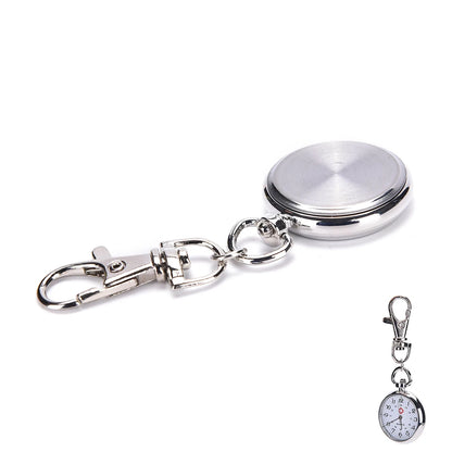 Stainless Steel Quartz Pocket Watch with Key Ring Chain – Cute and Stylish New Gift, 1PC