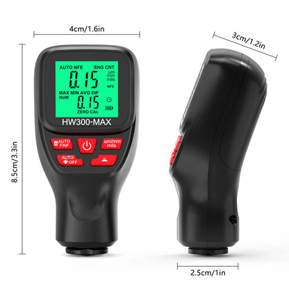 HW300-MAX Car Paint Thickness Gauge - 0-2000UM Coating Meter, Automotive Coating Tester for Fe and NFe Auto Paint