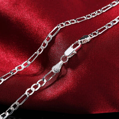 Noble 925 Sterling Silver 4MM Chain Bracelet & Necklace Set - Unisex Jewelry for Christmas Gifts, Charms, and Weddings