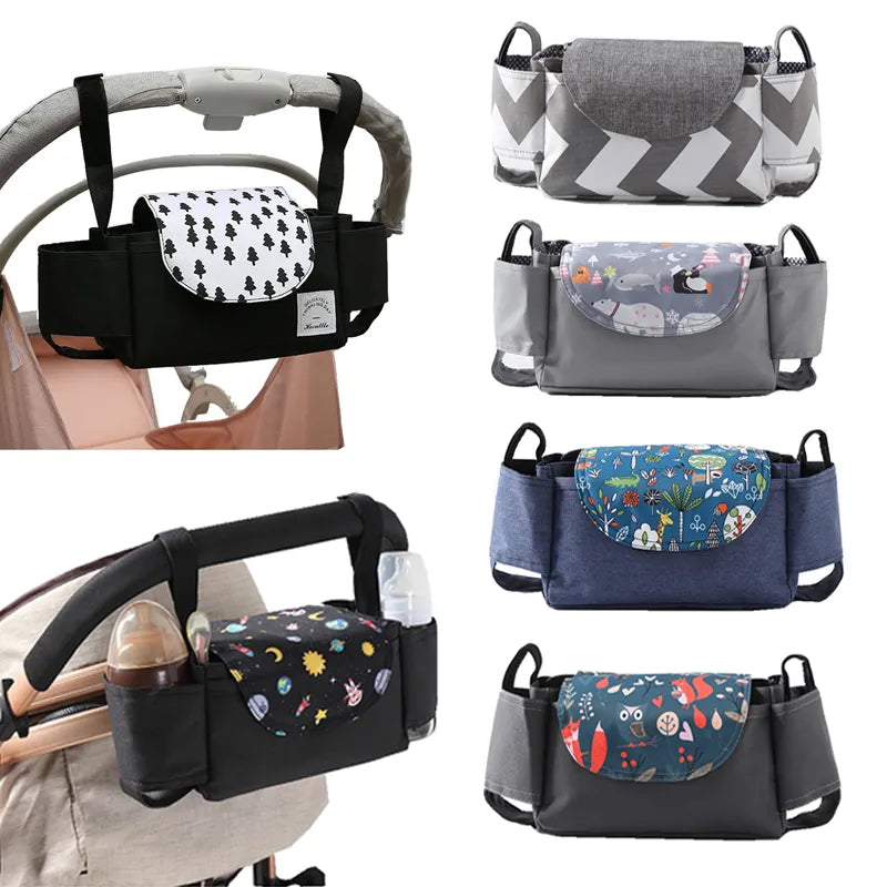 Stroller Bag Pram Organizer | Baby Accessories Cup Holder Cover | Portable Travel Carriage Bags for Newborns and Toddlers