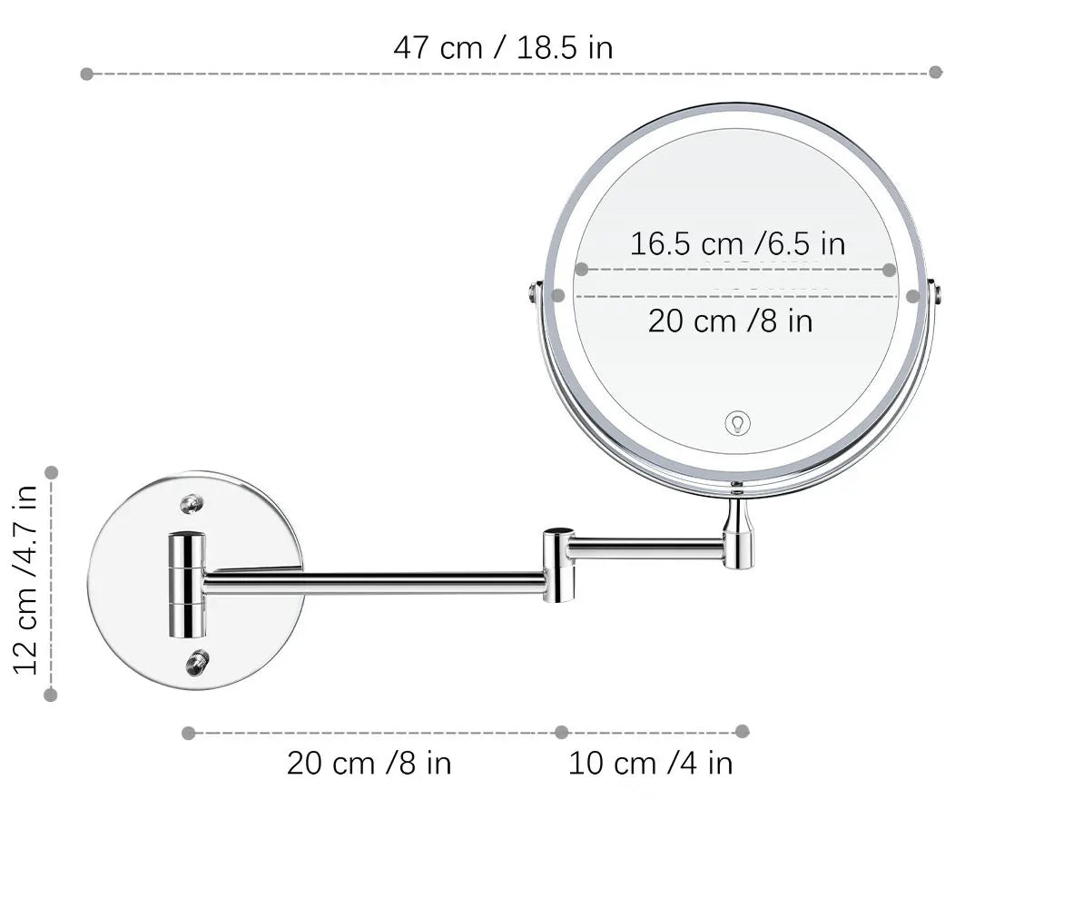 8" Rechargeable Wall-Mounted LED Makeup Mirror - 10X Magnification Vanity Bathroom Mirror