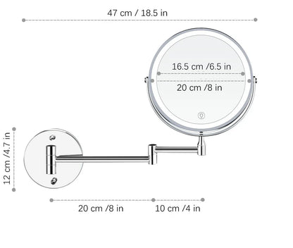 8" Rechargeable Wall-Mounted LED Makeup Mirror - 10X Magnification Vanity Bathroom Mirror