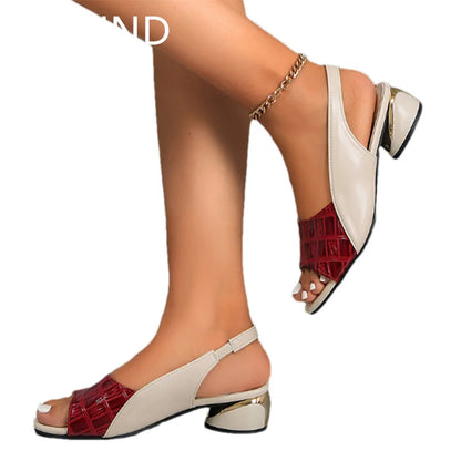 Women's Mid Heels Sandals - Fashion Chunky Open Toe Dress Shoes, New Casual Designer Pumps, Classic Brand Femme Zapatos