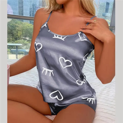 Summer Women's Pajama Set - Sexy Casual Two-Piece Camisole and Shorts Homewear Suit