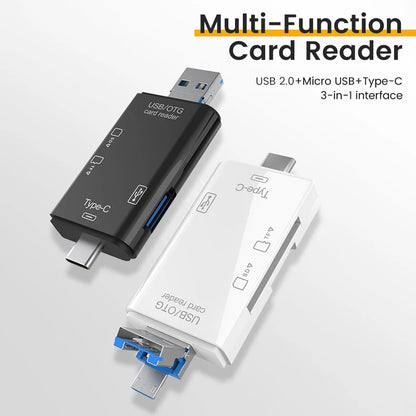 Elough 6 in 1 Card Reader: OTG Type C Micro SD Card Reader, USB 2.0 TF CF Cardreader Adapter - Flash Drive Smart Memory Card Reader
