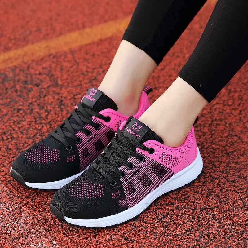 Breathable Women Running Shoes: Lightweight Anti-Slip Female Sports Shoes - Outdoor Soft Sneakers with Lace-Up Fashion Tennis Style