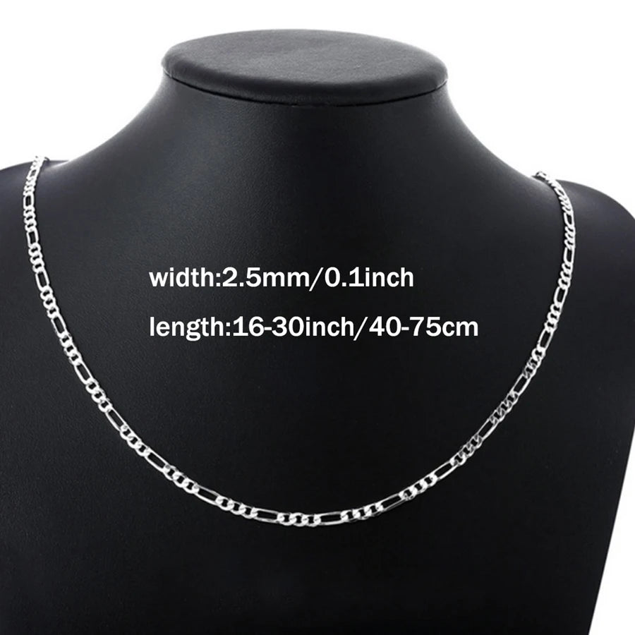 2.5MM Men's French Figaro Necklace - 18K Gold Plated 925 Silver Long Chain, Unisex Jewelry 16-30 Inch