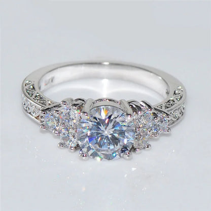 Exquisite Silver Color Engagement Ring for Women - White Zircon Stone Bridal and Anniversary Jewelry