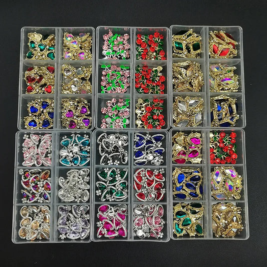 1Box 3D Nail Rhinestones - Heart/Planet Nail Charms Jewelry - Luxe Glass Diamond Crystal Nail Art Decoration Accessories