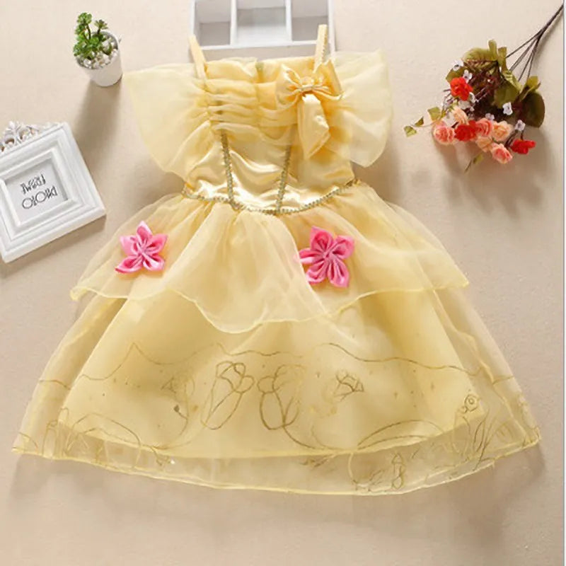 Girls Princess Dress - Cinderella Snow White Aurora Sofia Rapunzel Halloween Costume for Kids, Children Birthday Party Dress