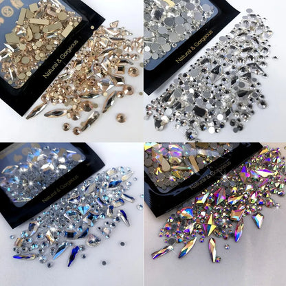 150pcs Round Flatback Glass Rhinestones + 20pcs Odd Shaped Jewelry Beads: DIY Beauty Decorations for Nail Art