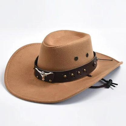 Artificial Suede Western Cowboy Hat - Vintage Big-Edge Gentleman and Cowgirl Jazz Hat for Holidays, Party, and Cosplay