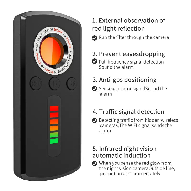 Professional Hidden Camera Detector - Anti-Spy Gadget with Wireless Signal, Car GPS, Infrared Search, Wiretapping, and Bug Mini Device Hunter