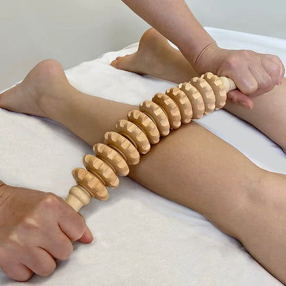 Wooden Grooved Gear Body Fascia Massager: Anti-Slip Handle for Arms, Legs, Thighs, Buttocks - Smooth Roller for Back Relaxation