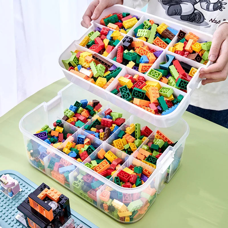 Adjustable Transparent Building Block Storage Box: Small Particle LEGO Jigsaw Puzzle Organizer - Durable Toy Carrying Box for Easy Storage