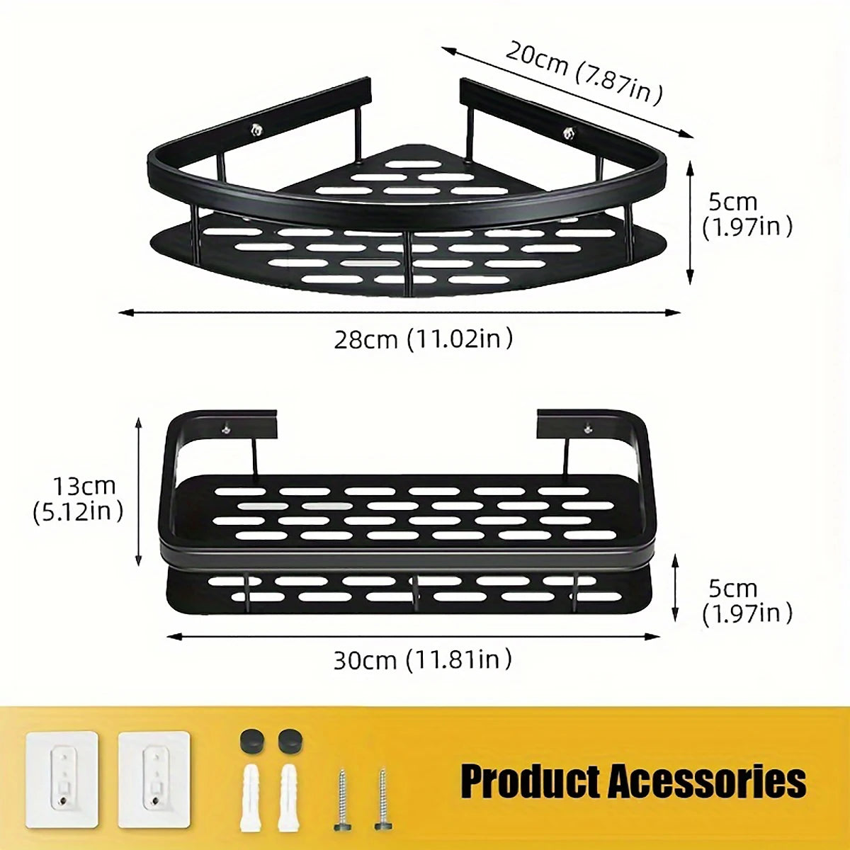 Shower Corner Shelf Caddy - No Drill Rust-Proof Organizer for Bathroom, Corner Wall Shelf and Shampoo Holder