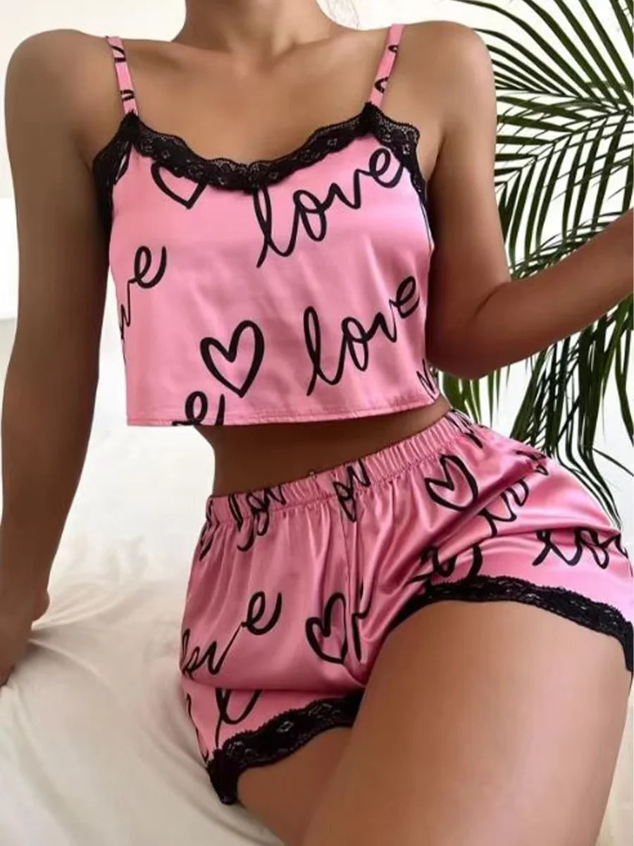 Summer Women's Pajama Set - Sexy Casual Two-Piece Camisole and Shorts Homewear Suit