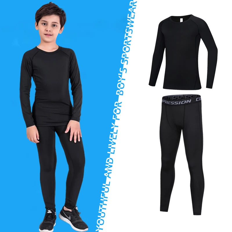 Kids Fitness Tracksuit - Youth Warm Pants and Tops, Compression Sports Clothes for Boys, Running and Basketball Sportswear