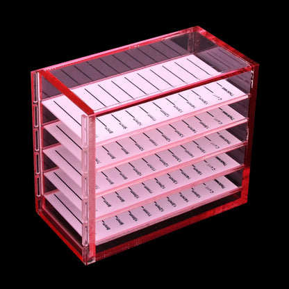 GLAMLASH False Eyelashes Storage Box | 5-Layer Acrylic Pallet Lash Holder - Red/Blue/White