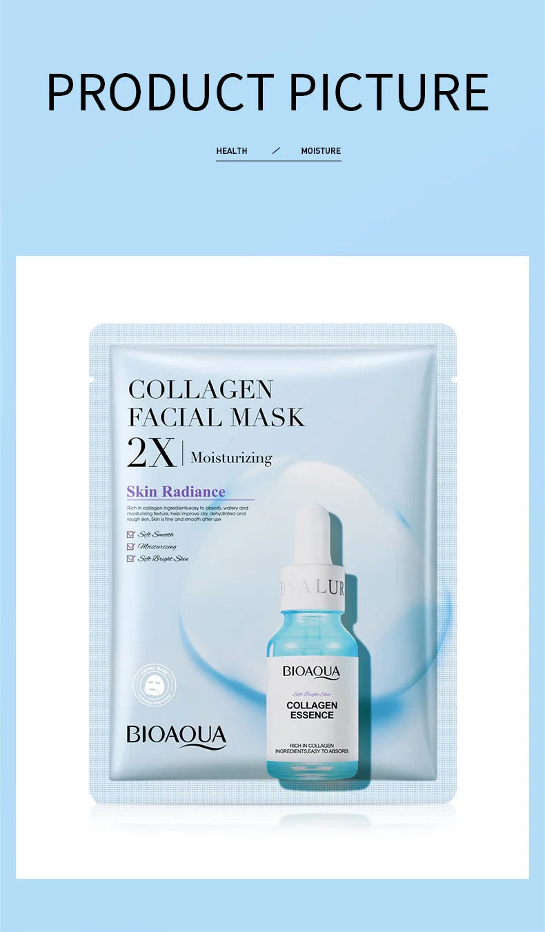 20pcs BIOAQUA Centella Collagen Face Mask - Moisturizing, Refreshing Hyaluronic Acid Sheet Masks for Skin Care