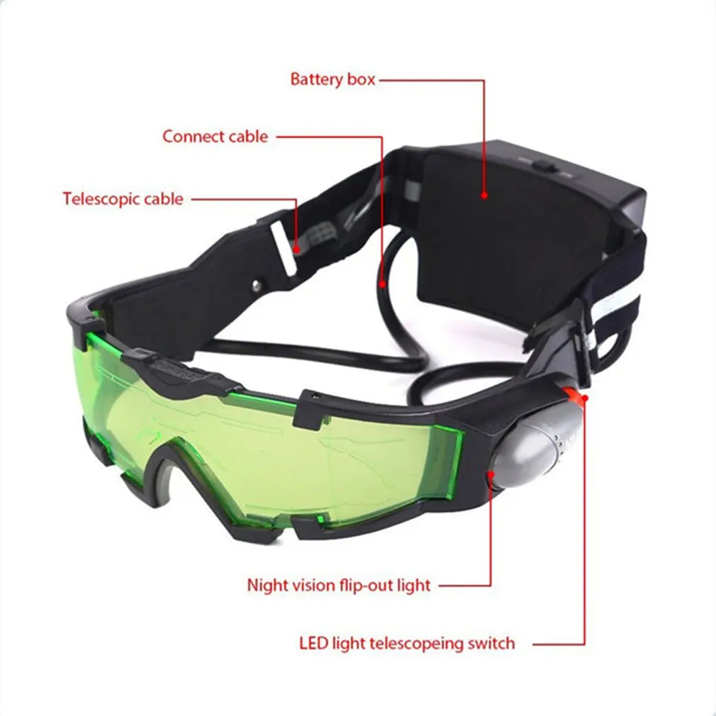 Adjustable LED Night Vision Motorcycle Goggles – Windproof Racing and Hunting Glasses with Flip-Out Light