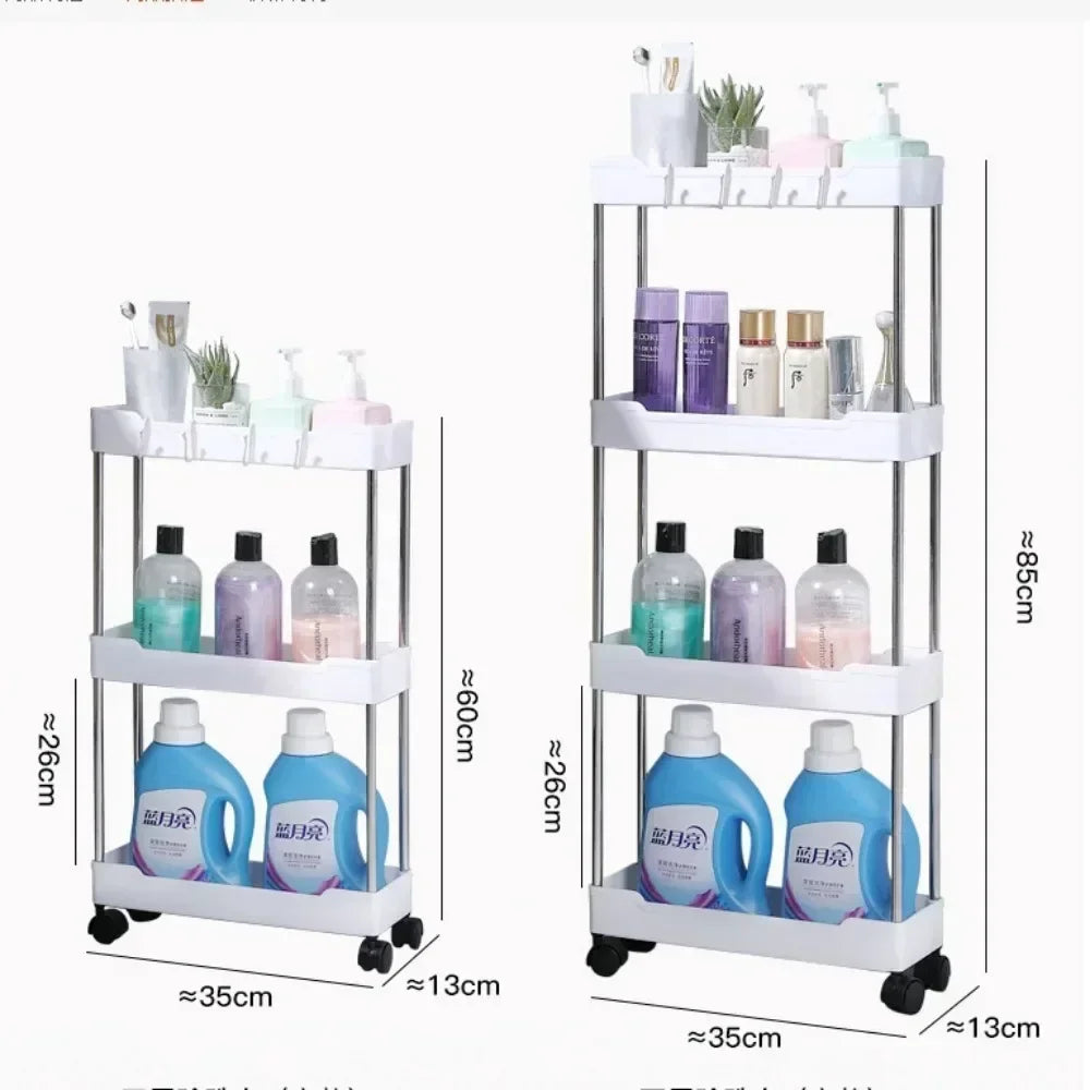 Rolling Bathroom Storage Rack - Multi-Purpose Utility Cart with Wheels, 3/4 Layer Organizer for Bathroom Essentials