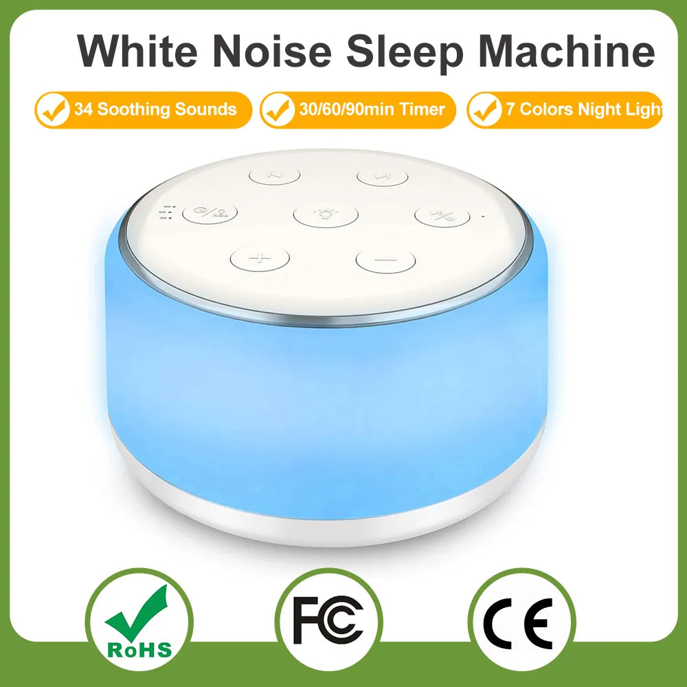 Desktop White Noise Machine | Sleep Sound Soother for Baby | 7 Colors Night Lights | 34 Soothing Sounds with Timer