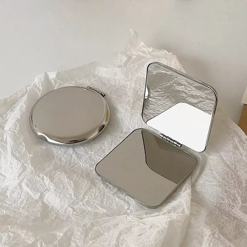 Stainless Steel Portable Makeup Mirror: Foldable Pocket-Sized Cosmetic Mirror in Various Shapes - Ideal for Women on the Go