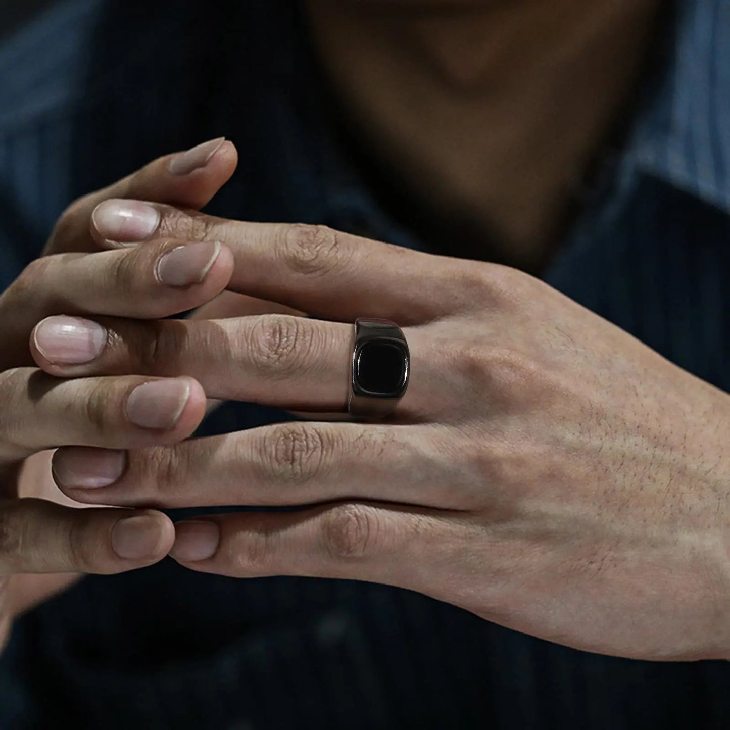 Stylish Black Stone Ring for Men - Waterproof Stainless Steel Geometric Square Signet Ring, Perfect Jewelry Gift for Him