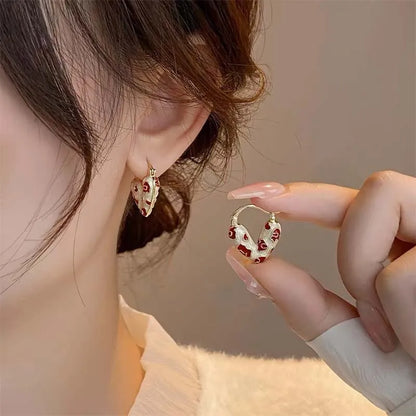 2024 Trendy Red Dripping Oil Heart Hoop Earrings for Women and Girls – Korean Elegant Love Dangle Jewelry Gift