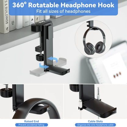 Rotatable Controller Stand 5 in 1 - Under Desk Clamp, Headphone Hanger, Replaceable Cup Holder, Compatible with Universal Headsets