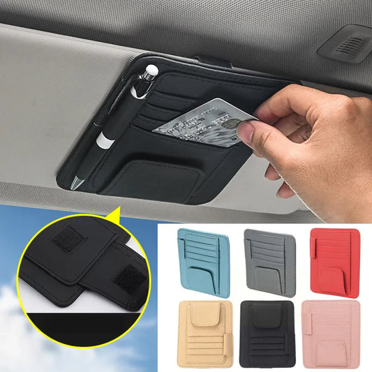 Multi-Pocket Car Sun Visor Organizer - Business Card and Sunglasses Holder for Auto Interior Storage Management