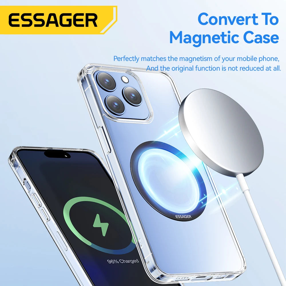 Essager 2PCS Magnetic Metal Rings for MagSafe - Compatible with iPhone 15, 14, 13, 12 Pro and Android Phones for Wireless Charging