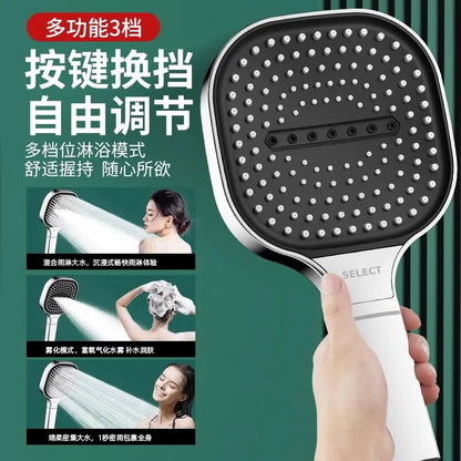 New 13CM Large Panel Shower Head - High Pressure Water Massage with 3 Modes and Filter Element for Bathroom Accessories