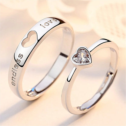 2pcs Zircon Heart Matching Couple Rings Set – Forever Endless Love Wedding Rings for Women and Men – Charm Jewelry