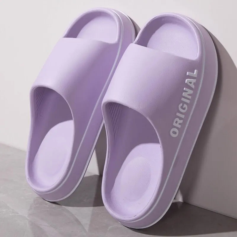 Feslishoet Letter Slippers: Solid Color Beach Slides for Women & Men - Thick Sole Anti-Slip Indoor Bathroom Sandals for Summer Couples