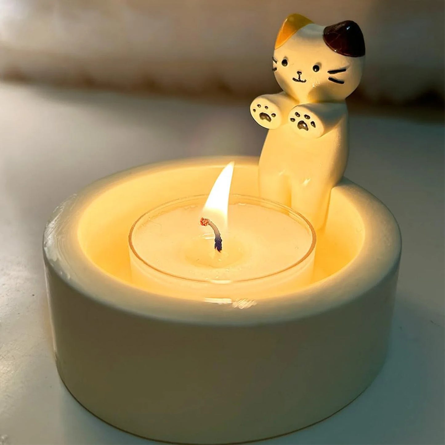 Cute Cartoon Cat Candle Holder – Tea Light Holder for Office and Home Desktop Decoration