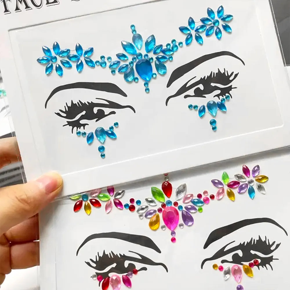 3D Sexy Face Tattoo Stickers for Kids Party: Masquerade Acrylic Glitter Rhinestone Temporary Tattoo - Female Face Jewelry DIY