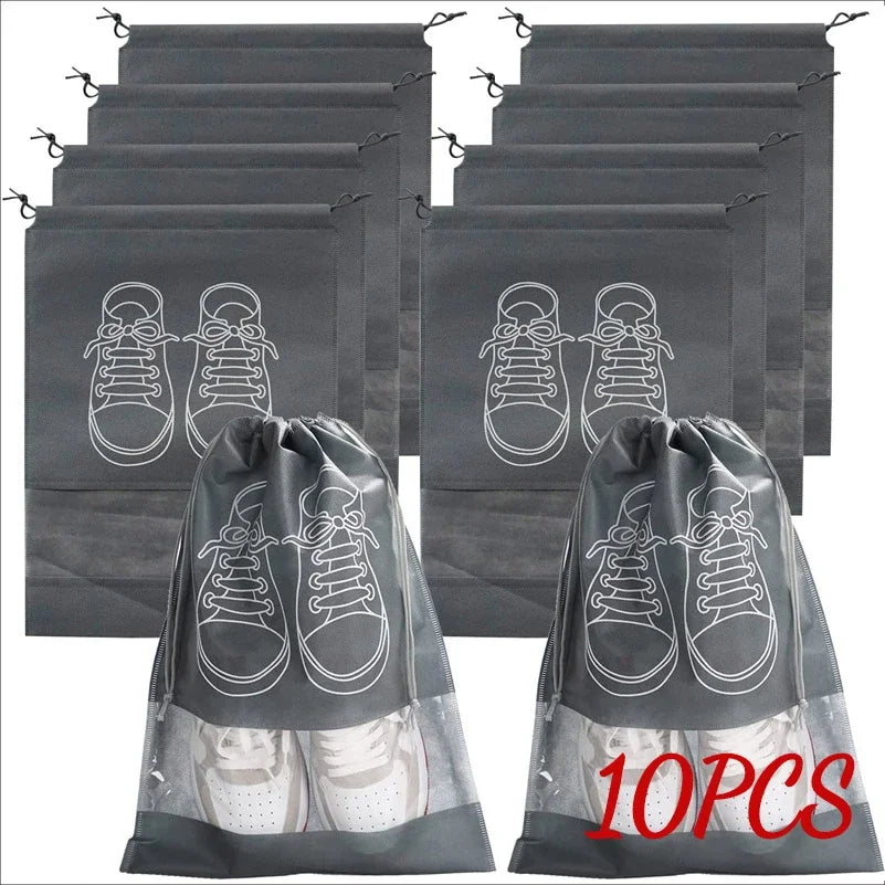 Travel Shoe Storage Organizer Bags: 10/5pcs Non-Woven Portable Closet Bag - Waterproof, Transparent Pockets for Clothing