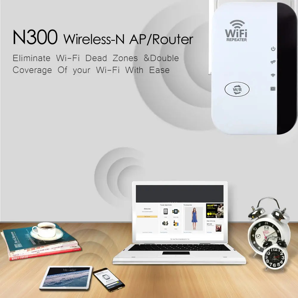 300Mbps Wireless WiFi Repeater - Remote WiFi Extender Amplifier - 802.11N Booster for WiFi Coverage Extension - Europe Compatible