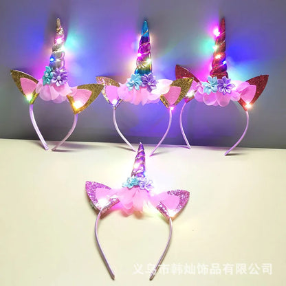 LED Unicorn Flower Headband - Girls Birthday Party Accessory for Unicorn Theme