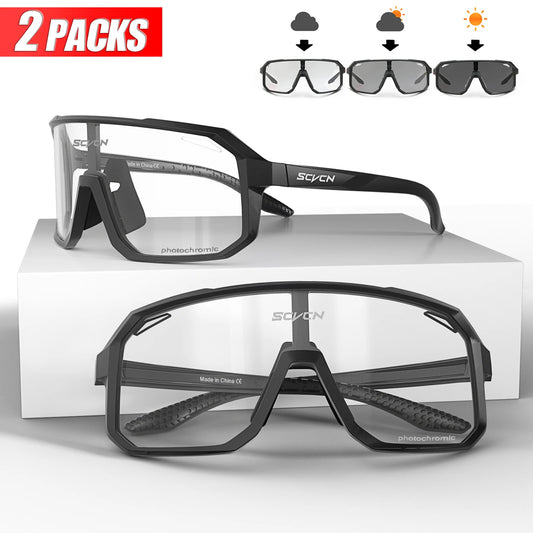 2 Packs Photochromic Cycling Sunglasses – MTB Goggles for Men and Women, Ideal for Mountain Biking and Sports Eyewear