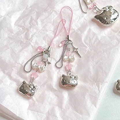 Hello Kitty Cell Phone Rope Chain - Sanrio Anime Pendant Handmade Beads Strand Choker Bracelets, Dangle DIY Jewelry Accessories Toy