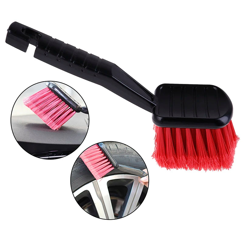 Car Wheel Brush Tire Cleaner: Red Bristle, Black Handle Washing Tool for Auto Detailing - Motorcycle Cleaning, Carclean Accessory