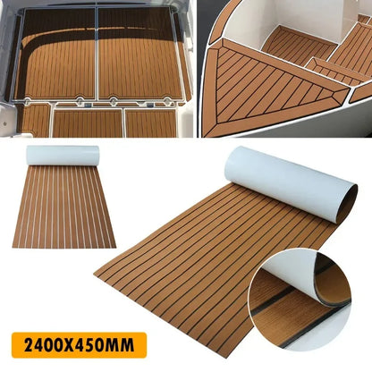 2.4m Self-Adhesive EVA Foam Boat Marine Flooring - Faux Teak Decking Sheet, Striped Yacht Mat in 8 Styles (Brown, Gray, Gold, Black)