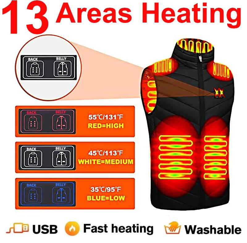 USB Heated Jacket: Electric Heating Vest for Men and Women - Stay Warm with 17/13/9 Area Heating - Inner Heat Veste