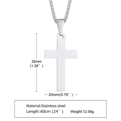 Waterproof Cross Necklace for Men – Anti-Allergy Stainless Steel Plain Cross Pendant with Rope Chain – Ideal Male Gifts Jewelry