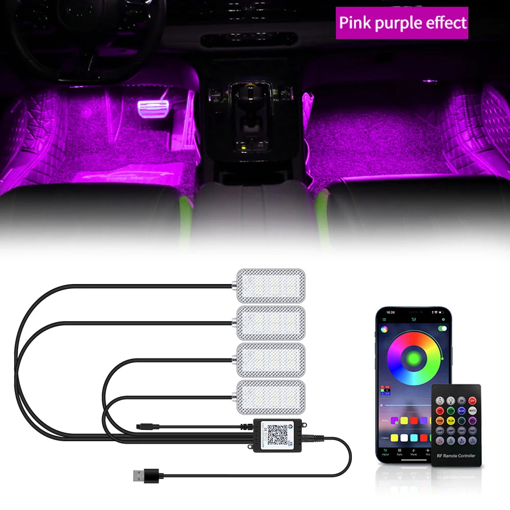 LED Car Interior Ambient Foot Strip Light Kit - Remote & App Controlled RGB Decorative Lamp - Enhance Your Car's Ambiance with Music Sync